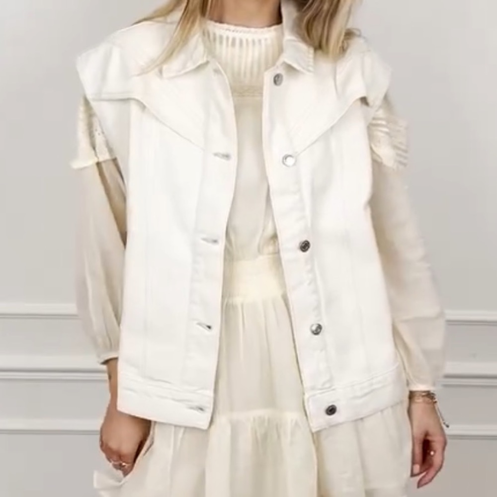 MANGO White Denim Western Vest